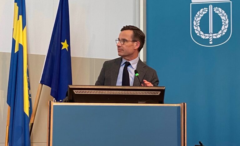 Ulf Kristersson höll ett säkerhetspolitiskt linjetal vid Försvarshögskolan